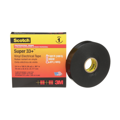 Scotch&reg; Super 33+ Vinyl Electrical Tape, 19 mm (3/4") x 33 m (108'), Black, 7 mils Pronet Distribution