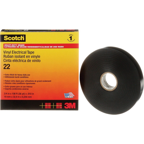Scotch&reg; Vinyl Electrical Tape, 19 mm (3/4") x 33 m (108'), Black, 10 mils Pronet Distribution