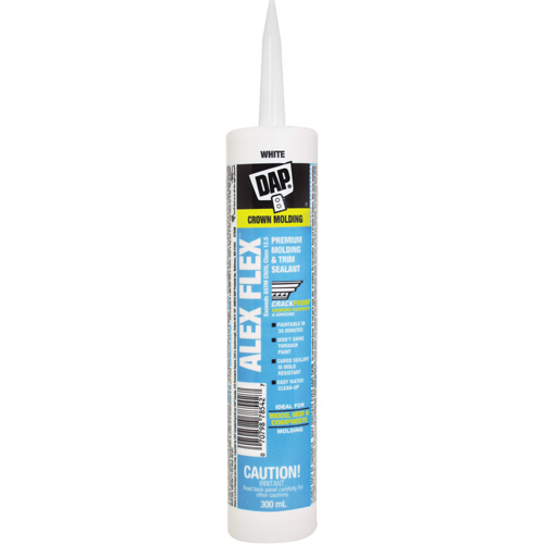 Scellant de silicone, acrylique et latex de qualit&eacute; sup&eacute;rieure pour moulures et garnitures Alex Flex, 300 ml, Cartouche, Blanc Pronet Distribution