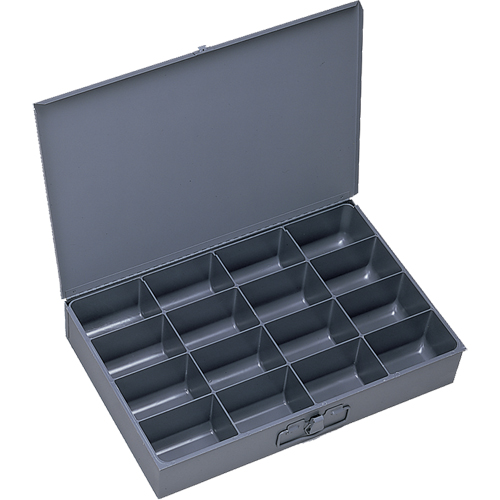 Compartment Scoop Boxes, Steel, 16 Slots, 18" W x 12" D x 3" H, Grey Pronet Distribution
