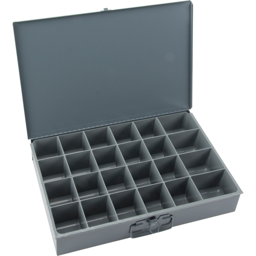 Compartment Scoop Boxes, Steel, 24 Slots, 18" W x 12" D x 3" H, Grey Pronet Distribution