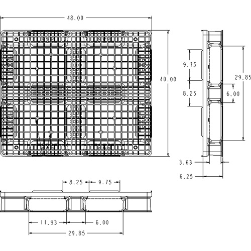 Palette en plastique RachoCell, Acc&egrave;s de Quatre c&ocirc;t&eacute;s, 48" lo x 40" la x 6-1/3" h Pronet Distribution