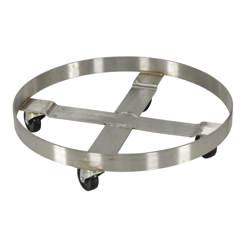 Chariots pour barils, Acier inoxydable, Capacit&eacute;e 800 lb, Diam&egrave;tre 23-1/4", Roue en Caoutchouc Pronet Distribution
