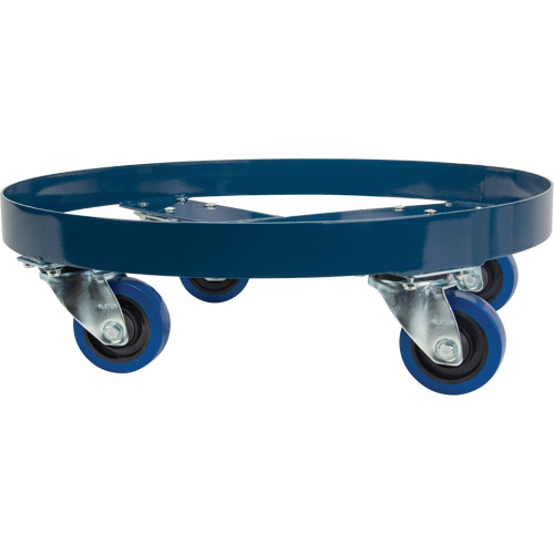 Chariot pour baril, Acier, Capacit&eacute;e 1400 lb, Diam&egrave;tre 24", Roue en &eacute;lastique bleu Pronet Distribution
