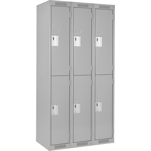 Clean Line Lockers, 2 -tier, Bank of 3, 36" x 18" x 72", Steel, Grey, Rivet (Assembled) Pronet Distribution