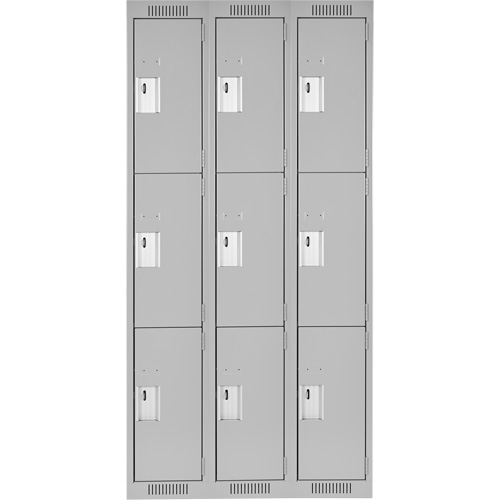 Clean Line Lockers, 3 -tier, Bank of 3, 36" x 18" x 72", Steel, Grey, Rivet (Assembled) Pronet Distribution