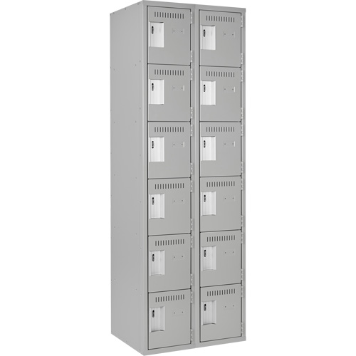 Clean Line Lockerettes, 6 -tier, Bank of 2, 24" x 18" x 72", Steel, Grey, Rivet (Assembled) Pronet Distribution