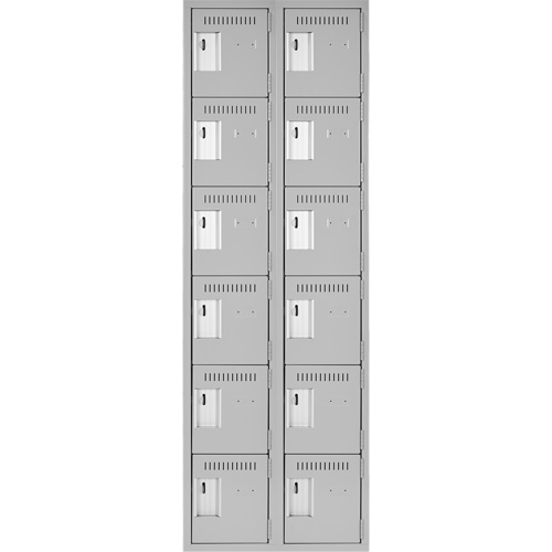 Clean Line Lockerettes, 6 -tier, Bank of 2, 24" x 18" x 72", Steel, Grey, Rivet (Assembled) Pronet Distribution