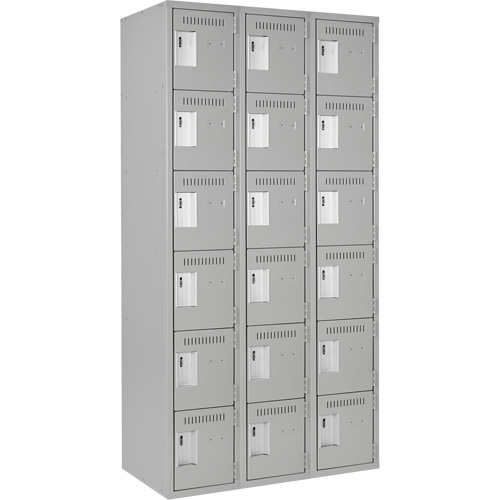 Clean Line Lockerettes, 6 -tier, Bank of 3, 36" x 18" x 72", Steel, Grey, Rivet (Assembled) Pronet Distribution