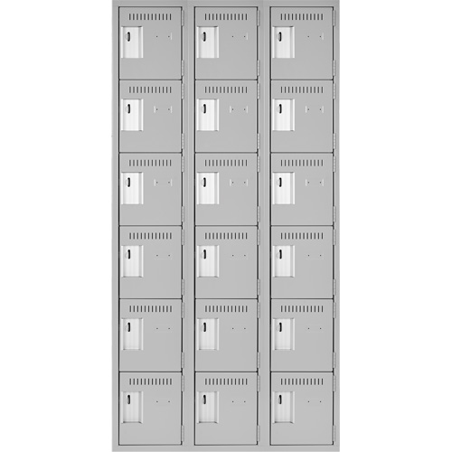 Clean Line Lockerettes, 6 -tier, Bank of 3, 36" x 18" x 72", Steel, Grey, Rivet (Assembled) Pronet Distribution
