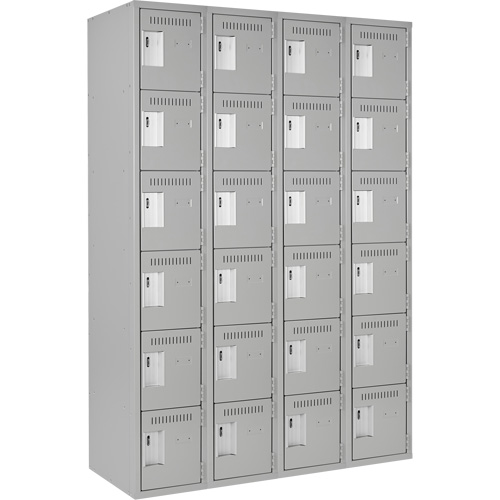 Clean Line Lockerettes, 6 -tier, Bank of 4, 48" x 18" x 72", Steel, Grey, Rivet (Assembled) Pronet Distribution
