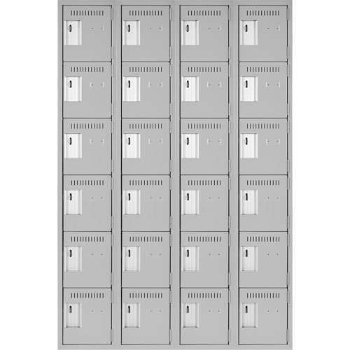 Clean Line Lockerettes, 6 -tier, Bank of 4, 48" x 18" x 72", Steel, Grey, Rivet (Assembled) Pronet Distribution