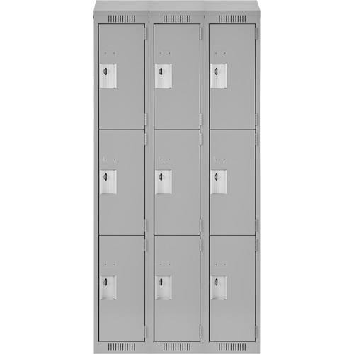Clean Line Lockers, 3 -tier, Bank of 3, 36" x 18" x 78", Steel, Grey, Rivet (Assembled) Pronet Distribution