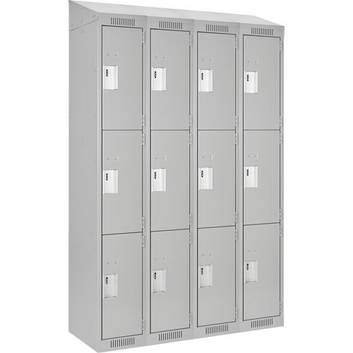 Clean Line Lockers, 3 -tier, Bank of 4, 48" x 18" x 78", Steel, Grey, Rivet (Assembled) Pronet Distribution