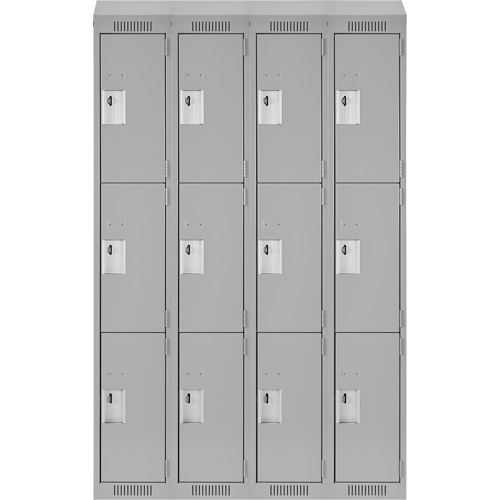 Clean Line Lockers, 3 -tier, Bank of 4, 48" x 18" x 78", Steel, Grey, Rivet (Assembled) Pronet Distribution