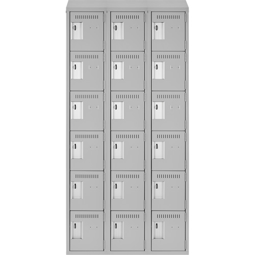 Clean Line Lockerette , 6 -tier, Bank of 3, 36" x 18" x 78", Steel, Grey, Rivet (Assembled) Pronet Distribution
