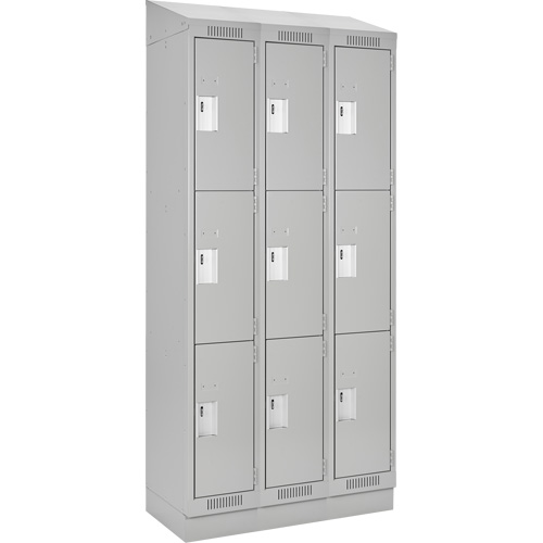 Clean Line Lockers, 3 -tier, Bank of 3, 36" x 18" x 82", Steel, Grey, Rivet (Assembled) Pronet Distribution