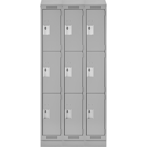 Clean Line Lockers, 3 -tier, Bank of 3, 36" x 18" x 82", Steel, Grey, Rivet (Assembled) Pronet Distribution