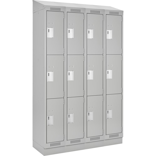 Clean Line Lockers, 3 -tier, Bank of 4, 48" x 18" x 82", Steel, Grey, Rivet (Assembled) Pronet Distribution