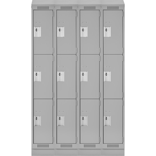 Clean Line Lockers, 3 -tier, Bank of 4, 48" x 18" x 82", Steel, Grey, Rivet (Assembled) Pronet Distribution