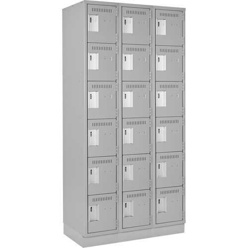Clean Line Lockerette, 6 -tier, Bank of 3, 36" x 18" x 76", Steel, Grey, Rivet (Assembled) Pronet Distribution