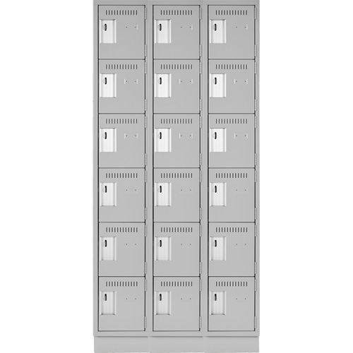 Clean Line Lockerette, 6 -tier, Bank of 3, 36" x 18" x 76", Steel, Grey, Rivet (Assembled) Pronet Distribution