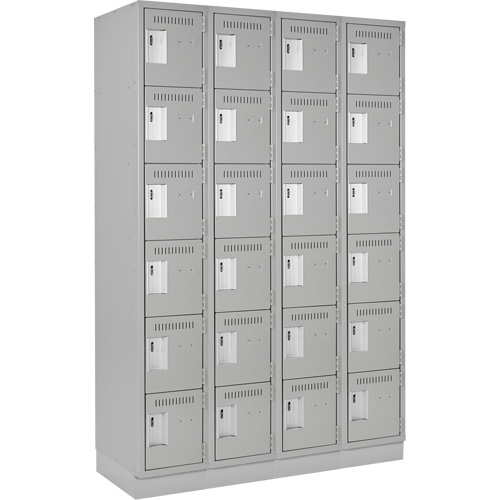 Clean Line Lockerette, 6 -tier, Bank of 4, 48" x 18" x 76", Steel, Grey, Rivet (Assembled) Pronet Distribution