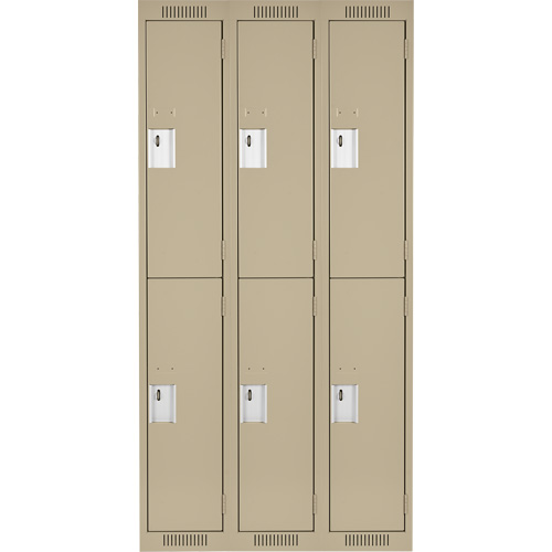 Clean Line Lockers, 2 -tier, Bank of 3, 36" x 18" x 72", Steel, Beige, Rivet (Assembled) Pronet Distribution
