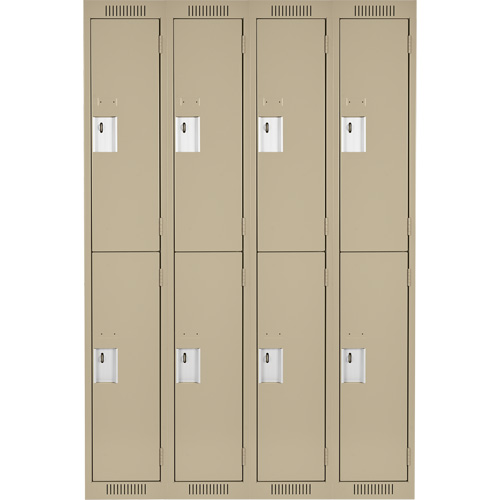 Clean Line Lockers, 2 -tier, Bank of 4, 48" x 18" x 72", Steel, Beige, Rivet (Assembled) Pronet Distribution