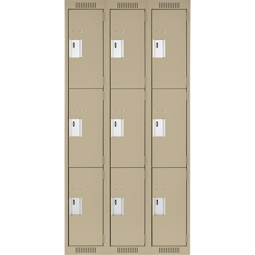 Clean Line Lockers, 3 -tier, Bank of 3, 36" x 18" x 72", Steel, Beige, Rivet (Assembled) Pronet Distribution