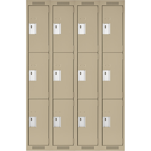 Clean Line Lockers, 3 -tier, Bank of 4, 48" x 18" x 72", Steel, Beige, Rivet (Assembled) Pronet Distribution