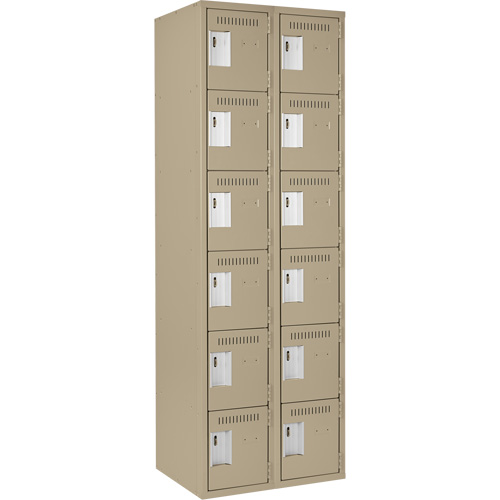 Clean Line Lockerette, 6 -tier, Bank of 2, 24" x 18" x 72", Steel, Beige, Rivet (Assembled) Pronet Distribution
