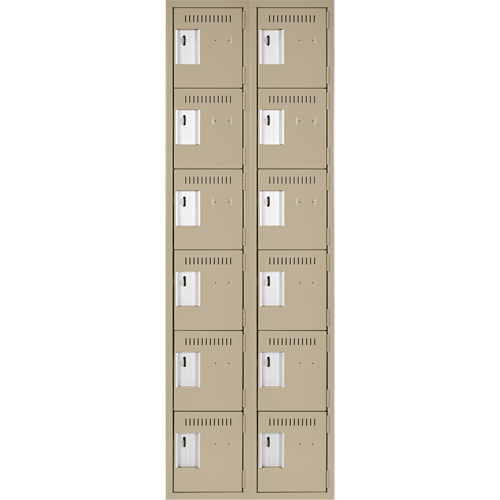 Clean Line Lockerette, 6 -tier, Bank of 2, 24" x 18" x 72", Steel, Beige, Rivet (Assembled) Pronet Distribution
