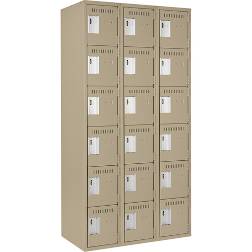 Clean Line Lockerette, 6 -tier, Bank of 3, 36" x 18" x 72", Steel, Beige, Rivet (Assembled) Pronet Distribution