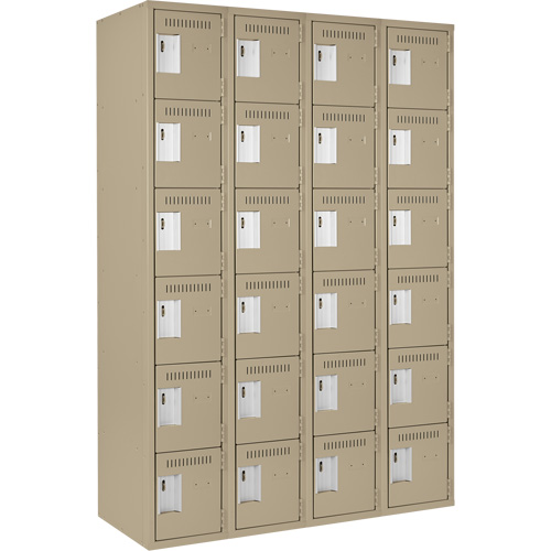 Clean Line Lockerette, 6 -tier, Bank of 4, 48" x 18" x 72", Steel, Beige, Rivet (Assembled) Pronet Distribution
