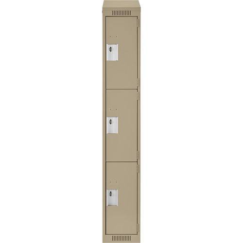 Clean Line Lockers, 3 -tier, 12" x 18" x 78", Steel, Beige, Rivet (Assembled) Pronet Distribution
