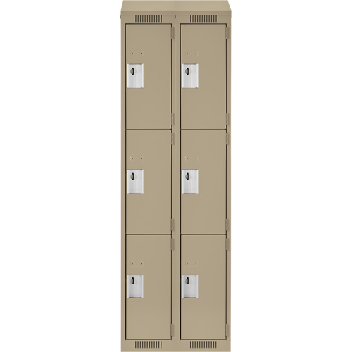 Clean Line Lockers, 3 -tier, Bank of 2, 24" x 18" x 78", Steel, Beige, Rivet (Assembled) Pronet Distribution