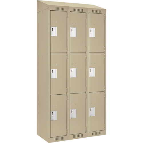 Clean Line Lockers, 3 -tier, Bank of 3, 36" x 18" x 78", Steel, Beige, Rivet (Assembled) Pronet Distribution