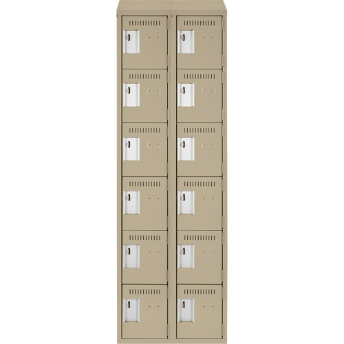 Clean Line Lockerette, 6 -tier, Bank of 2, 24" x 18" x 78", Steel, Beige, Rivet (Assembled) Pronet Distribution