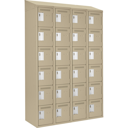 Clean Line Lockerette, 6 -tier, Bank of 4, 48" x 18" x 78", Steel, Beige, Rivet (Assembled) Pronet Distribution