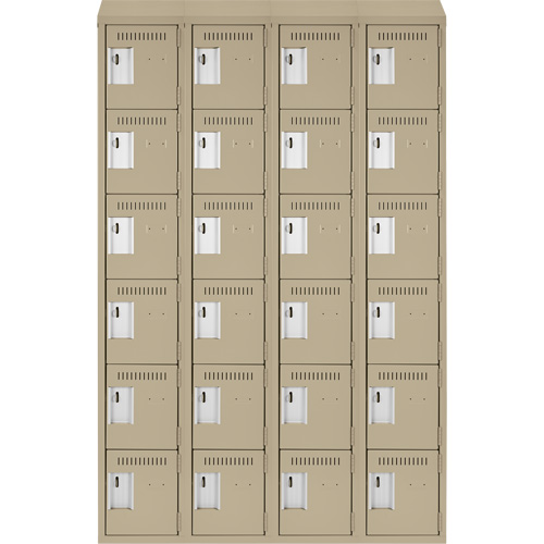 Clean Line Lockerette, 6 -tier, Bank of 4, 48" x 18" x 78", Steel, Beige, Rivet (Assembled) Pronet Distribution