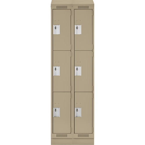 Clean Line Lockers, 3 -tier, Bank of 2, 24" x 18" x 82", Steel, Beige, Rivet (Assembled) Pronet Distribution