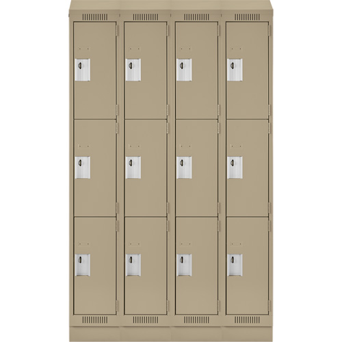 Clean Line Lockers, 3 -tier, Bank of 4, 48" x 18" x 82", Steel, Beige, Rivet (Assembled) Pronet Distribution