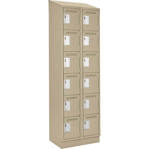 Clean Line Lockerette , 6 -tier, Bank of 2, 24" x 18" x 82", Steel, Beige, Rivet (Assembled) Pronet Distribution
