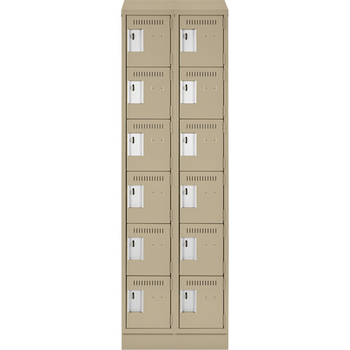 Clean Line Lockerette , 6 -tier, Bank of 2, 24" x 18" x 82", Steel, Beige, Rivet (Assembled) Pronet Distribution