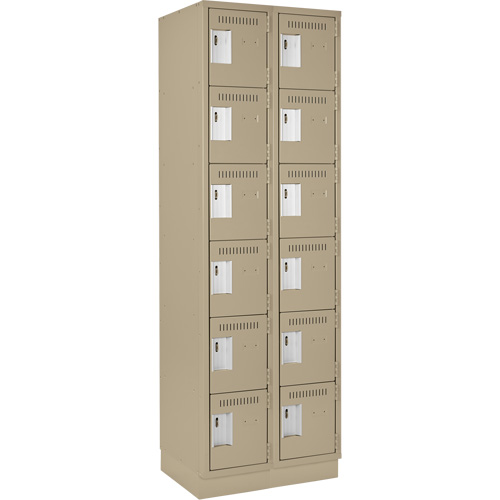 Clean Line Lockerette, 6 -tier, Bank of 2, 24" x 18" x 76", Steel, Beige, Rivet (Assembled) Pronet Distribution