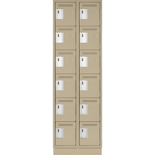 Clean Line Lockerette, 6 -tier, Bank of 2, 24" x 18" x 76", Steel, Beige, Rivet (Assembled) Pronet Distribution