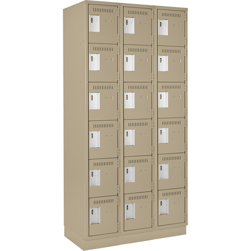Clean Line Lockerette, 6 -tier, Bank of 3, 36" x 18" x 76", Steel, Beige, Rivet (Assembled) Pronet Distribution