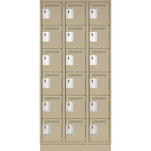 Clean Line Lockerette, 6 -tier, Bank of 3, 36" x 18" x 76", Steel, Beige, Rivet (Assembled) Pronet Distribution