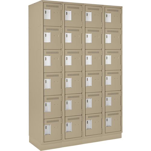 Clean Line Lockerette, 6 -tier, Bank of 4, 48" x 18" x 76", Steel, Beige, Rivet (Assembled) Pronet Distribution